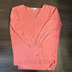 She + Sky Coral V-Neck Sweater